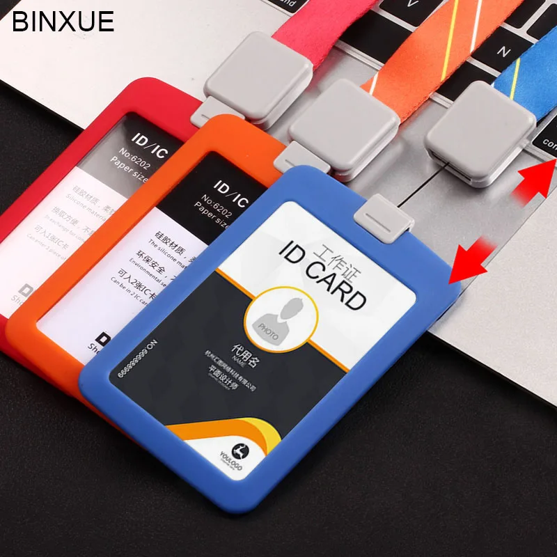 BINXUE Чехол для карт и удостоверений личности, силикагель работа идентификационная бирка бейдж легко пряжка 2 см ширина костюм полосы