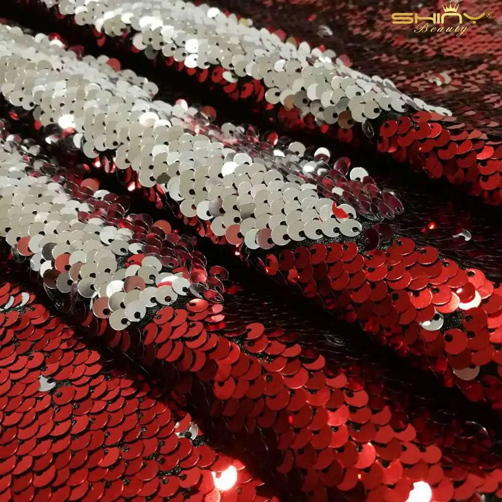 Red and Silver 4 фута* 3 фута(125*92 см) Золотой/черный/розовый Реверсивный блесток ткань для платья/скатерти/Дорожка/Свадебные украшения/фоновый материал - Цвет: Red and Silver