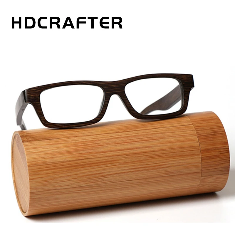 HDCRAFTER-Marco de gafas ópticas Vintage de madera de bambú Real para hombres y mujeres, montura cuadrada de madera para miopía, marcos de grau