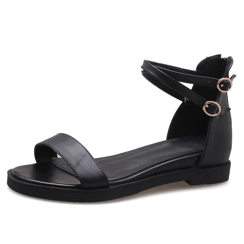 

ENMAYER Genuine Leather Basic Casual Low Heels Sandals Women Summer Fashion Solid Shoes Woman Size 34-39 LY1436