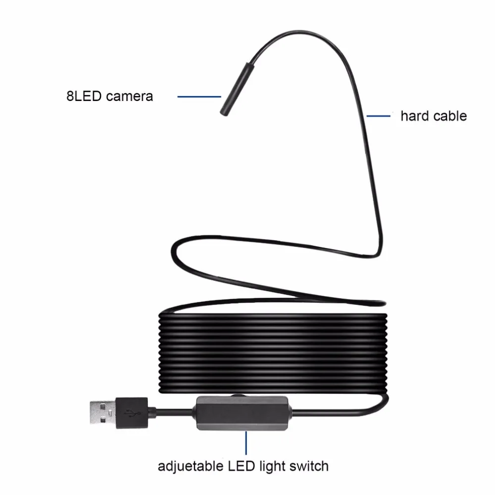 Эндоскоп HD 1200P Регулируемый 8 LED Wifi эндоскоп камера 0 мм с жестким кабелем IP68 1 м 2 3 5