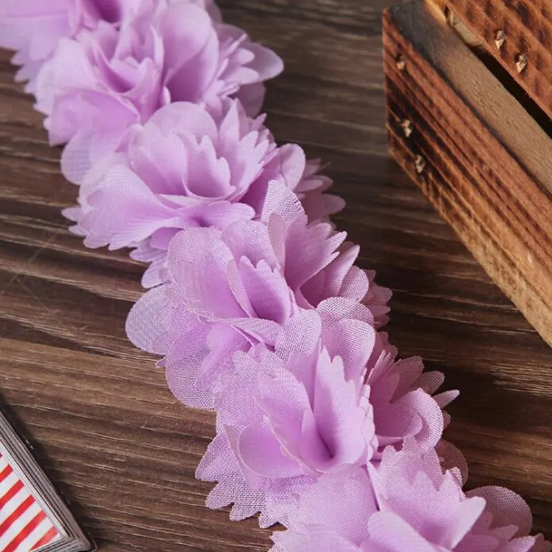 Purple 1 ярд цветной шифон 3D твердые Кластерные Цветы кружевная отделка кружевное платье украшение кружевная ткань аппликация отделка Швейные принадлежности - Цвет: Purple