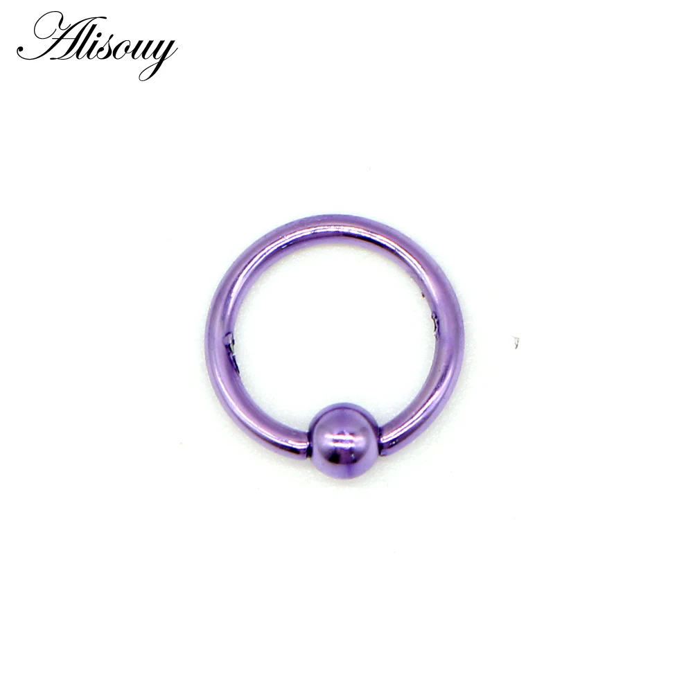 F Purple Alisouy 1 шт. золотые черные титановые пленочные кольца из бисера кольцо пупка кнопки кольца губная серьга пирсинг для тела ювелирные изделия 1,2*8*3 мм - Окраска металла: F Purple
