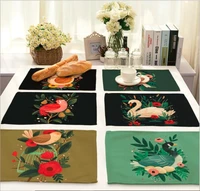 printed linen placemat place mat table mat cut pastoral bird polyester dinner table mat coaster home textile dec wholesale fg894