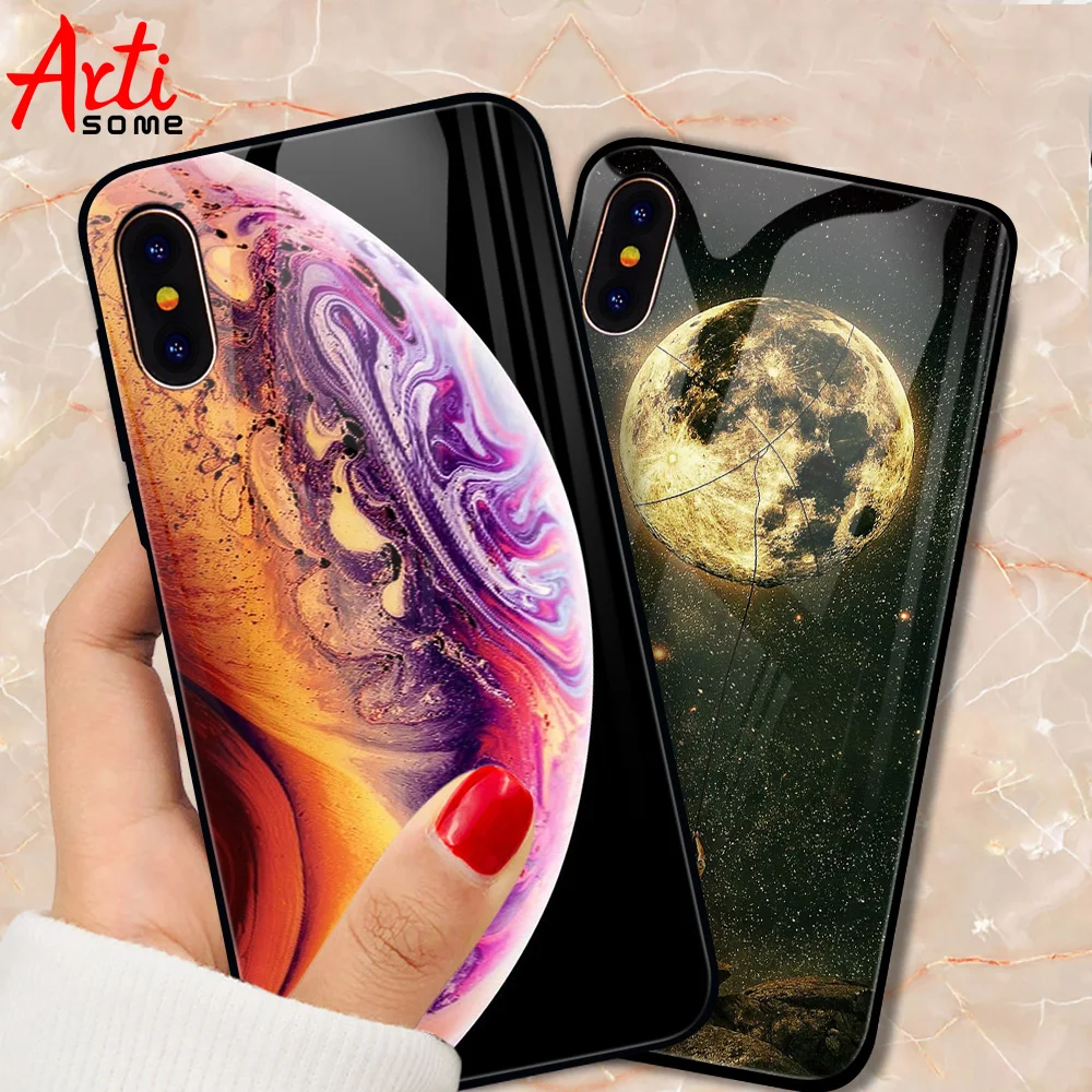 Artisome звезда пространство закаленное Стекло чехол для iPhone X XS MAX 7 8 6 s Мягкий край