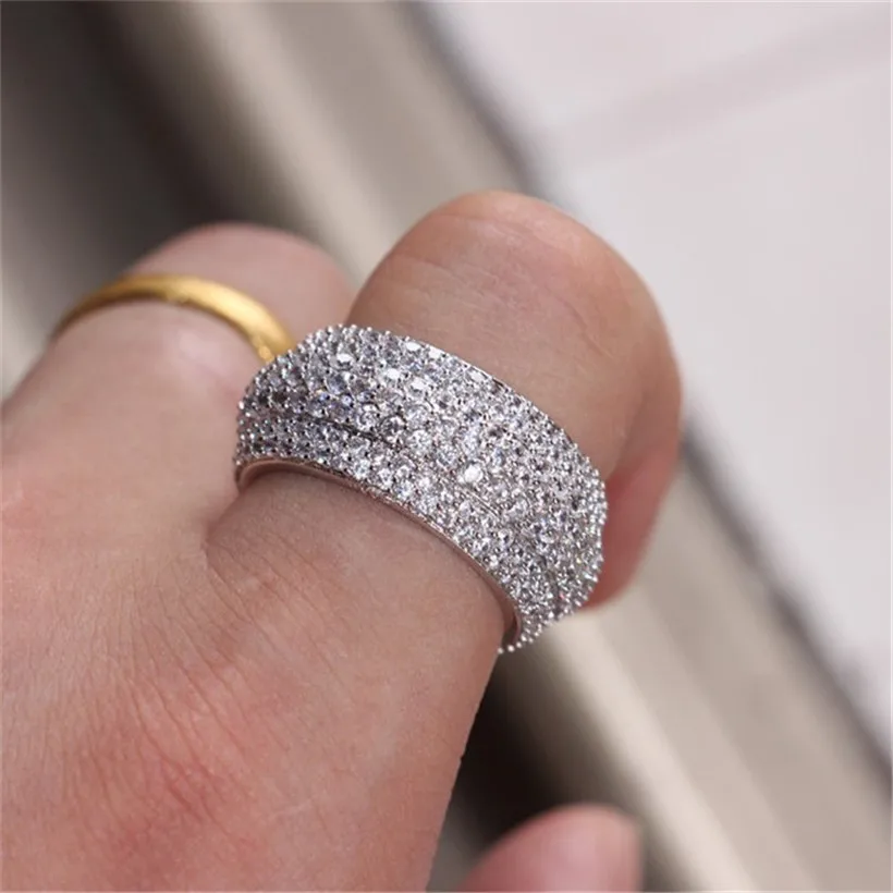 Роскошные Shine Коктейль Свадебные Кольца для женщин jewelry Настоящее серебро 925 пробы проложить 360 шт. Сона алмазный камень кольцо палец