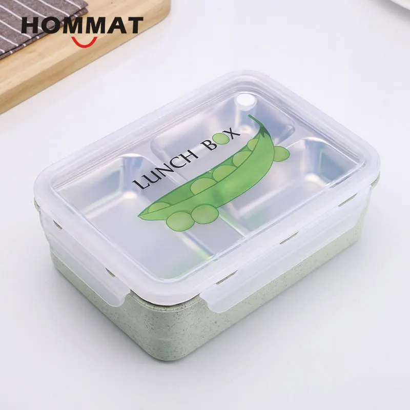 Японский контейнер для завтрака Bento Box с отделениями из нержавеющей стали пластиковый контейнер для еды коробка с контейнер для ланча сумка - Цвет: Green