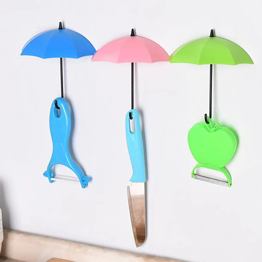3 шт./лот симпатичный настенный крючок вешалка в форме зонта пластиковый клейкий