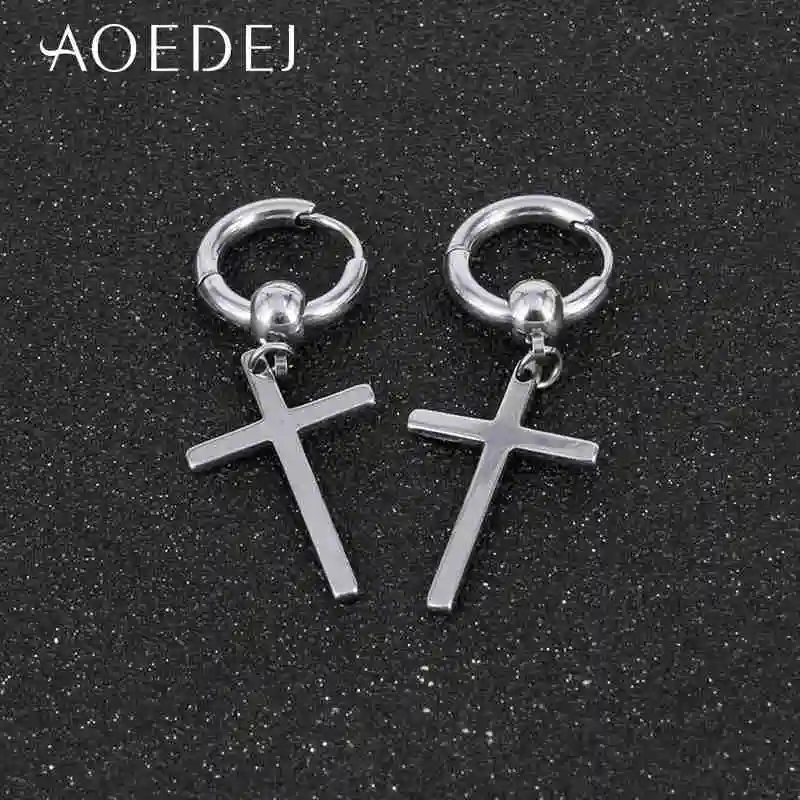 AOEDEJ серьги-кольца из нержавеющей стали для женщин и мужчин корейские серьги длинные кисточкой черный крест pendiente маленькие круглые серьги