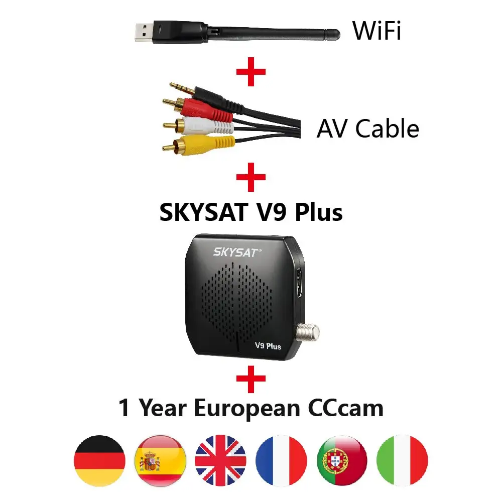 V9 Plus AV WIFI SKYSAT V9 Plus с 1 год CCCams Cline для Германии, Испании, Франции, Португалия, Италия 7 линий CS Mini HD спутниковый ресивер Установочная коробка - Цвет: V9 Plus AV WIFI