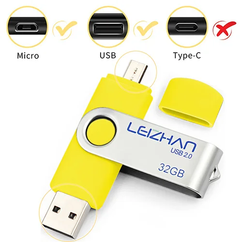 Micro-USB 2.0-Yellow LEIZHAN OTG USB флеш-накопитель для samsung Galaxy S7, S7Edge, S6, S6 Edge, S5, S4, S3 Micro USB 128 Гб 64 ГБ 32 ГБ 16 ГБ 8 ГБ 4 ГБ - Цвет: Micro-USB 2.0-Yellow