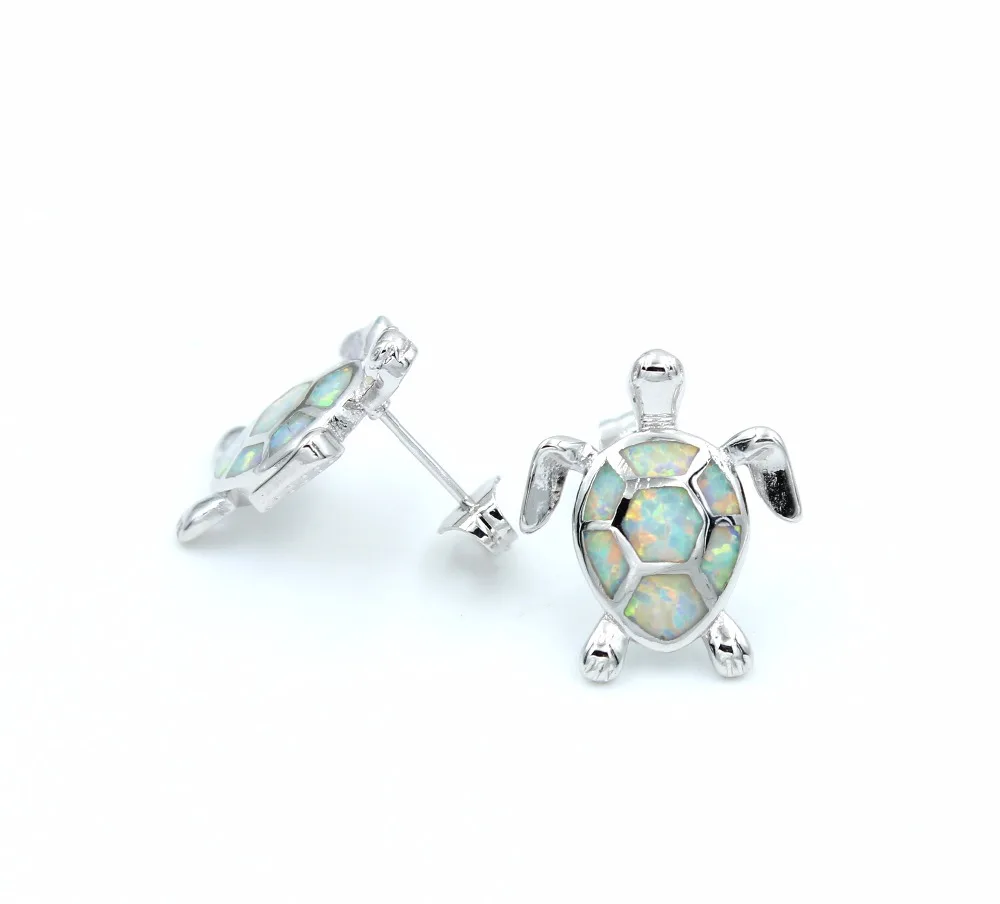 Голубые/белые серьги-гвоздики в виде морской черепахи бесплатная доставка через