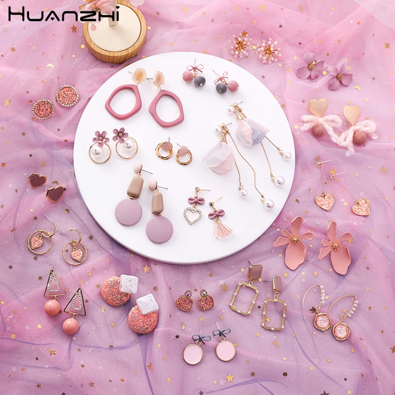 HUANZHI 2019 новые корейские милые розовые геометрические круглые треугольные
