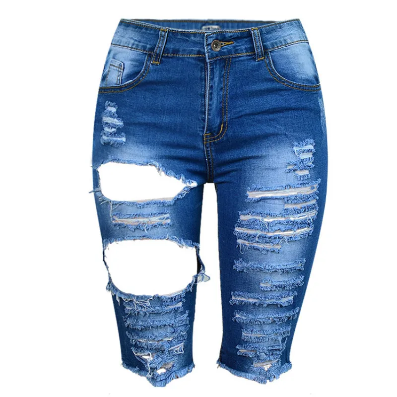 Женские рваные джинсы до колена с высокой посадкой|high waist ripped|jeans woman sexyhigh ripped jeans |
