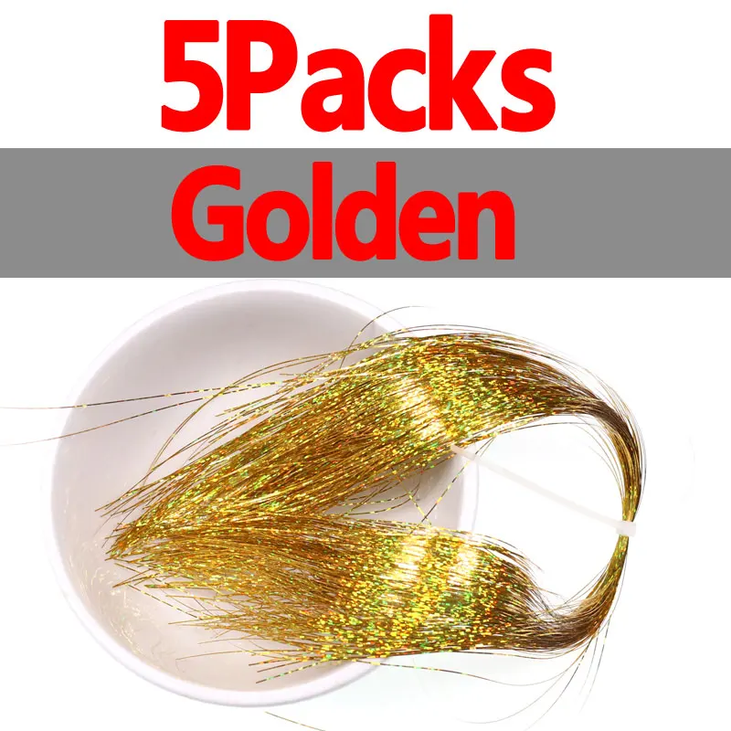 Golden 5Packs Bimoo 5 упаковок 0,35 мм Flashabou рыболовные приманки блестящие пучки Связывание Голографическая мишура вспышка для приманка с крючками изготовление материала 120 прядей золото серебро - Цвет: Golden 5Packs