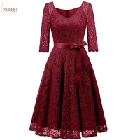 xunbei evening dress 2020 short burgundy lace formal gown 2019 elegant a line sexy v neck half sleeve robe de soiree