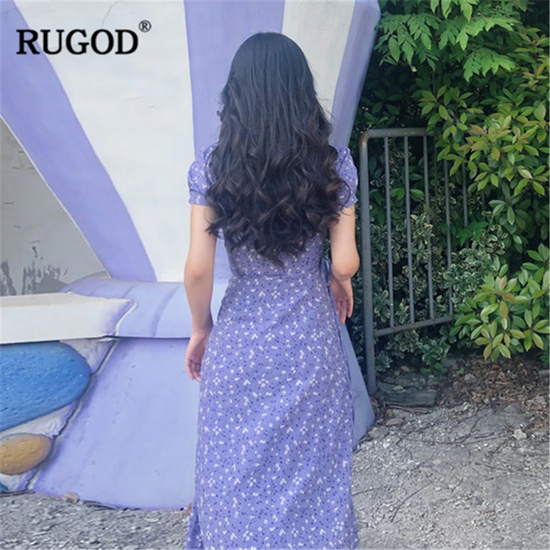 RUGOD/2019 Новое Женское фиолетовое Лавандовое Цветочное платье с v образным вырезом