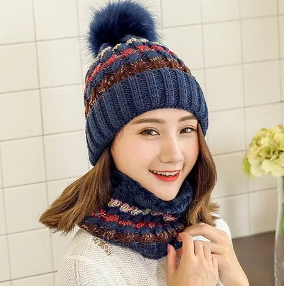 Женская зимняя шапка с флисовой теплой вязаной шляпой Молодежная Милая Дамская
