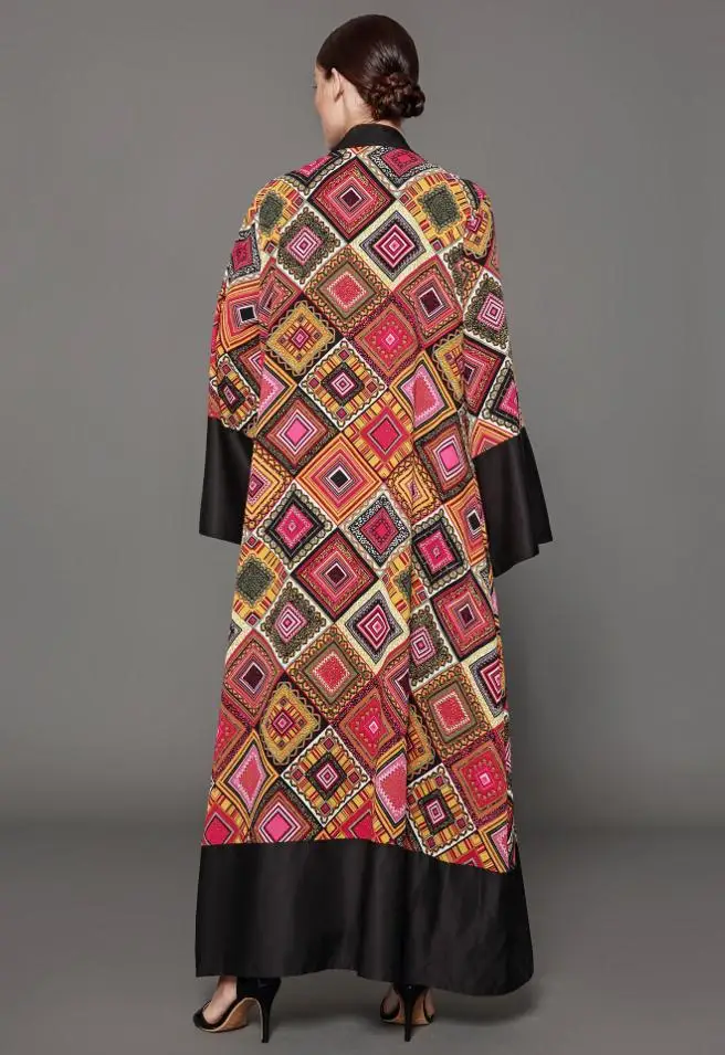 Opened abaya Muslim Adult Casual flower printed Robe Musulmane Dubai Fashion Cardigan Robes Arab Worship Service Wj1630 | Тематическая