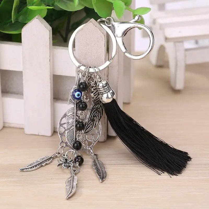 Handmade природных каменный брелок Ловец снов Ленточки для ключей с перьями Для