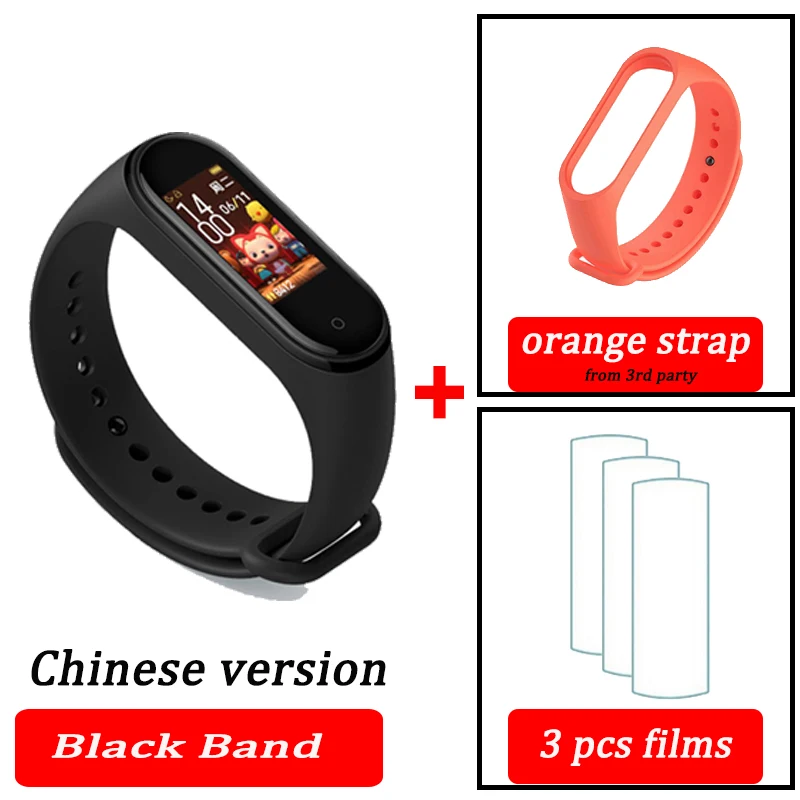 black CN orange Xiaomi Mi-браслет 4 смарт-Браслет фитнес-браслет MiBand Band 4 Частота сердечных сокращений большой сенсорный экран сообщение Smartband - Цвет: black CN orange