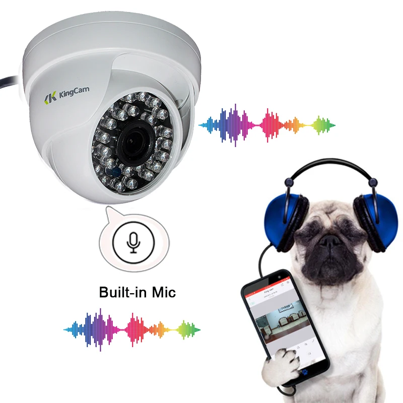 KingCam 1080P аудио купольная IP камера с микрофоном 2MP безопасности Крытый ipcam день/ночь CCTV ONVIF камеры наблюдения s