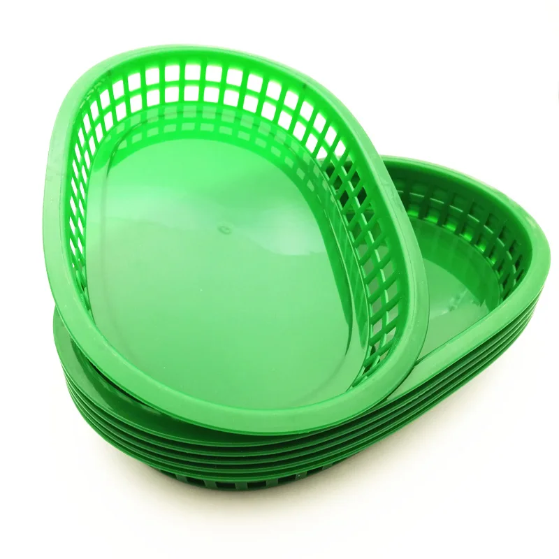 green Пластиковая корзина поднос овальный Kep большая корзина для картофеля фри твердый нетоксичный поднос для еды Ресторан Бар чипсы Корзина 6 шт - Цвет: green