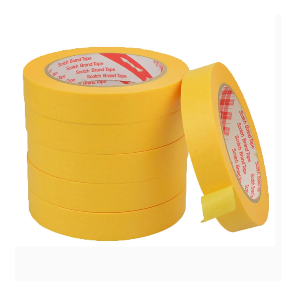 

5mm/8mm/10mm/12mm/15mm/18mm 244 yellow textured paper high temperature masking tape 200 Degree For Car Baking paint Protection