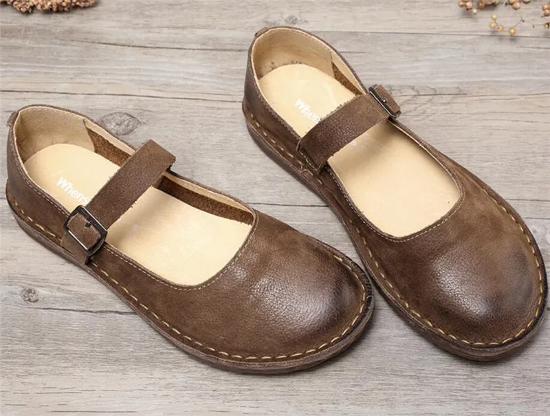 Whensinger- новая весенняя обувь с пряжкой buckle Strap Flats из натуральной кожи Модный дизайн 8567 повседневные кроссовки Женская обувь на плоской подошве