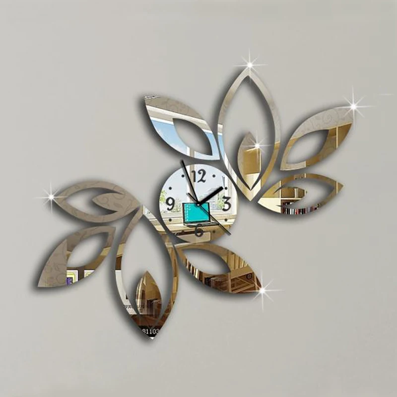 Серебристый черный большой цветок кварцевые акриловые зеркальные настенные