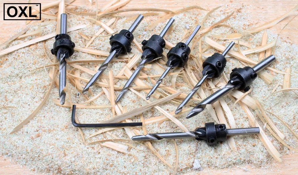 high speed steel 7 piece sets woodworking tapered drill wood screw countersink chamfering reaming and opener | Инструменты