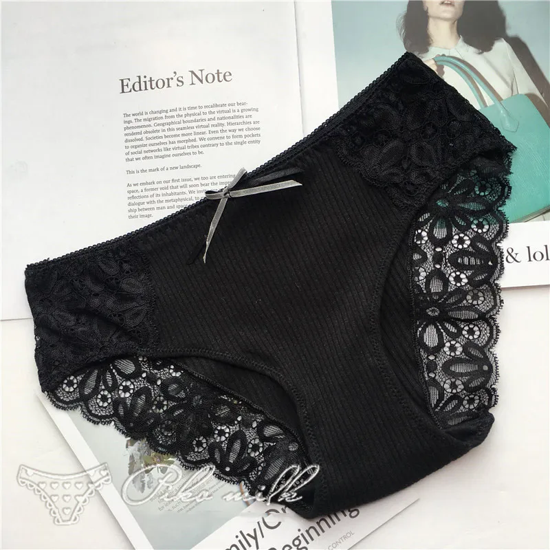 black SP& CITY, современное мягкое дышащее кружевное хлопковое нижнее белье, женские сексуальные бесшовные трусики с бантом, сексуальные милые одноцветные трусы для девушек, женское нижнее белье - Цвет: black