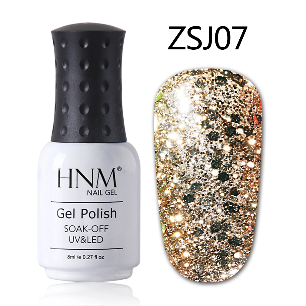ZSJ07 HNM 8 мл розовое золото Bling УФ гель лак для ногтей светодиодный светильник мерцающий Алмазный блеск замочить от блестящих блесток Vernis Эмаль Гель лак - Цвет: ZSJ07