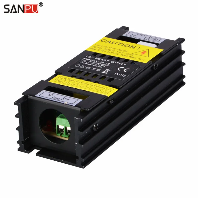 Импульсивный источник питания 220 v AC-DC Питание 12 v 60 W 5A постоянного Напряжение один Выход трансформатор водителя закрытый черного цвета для светодиодный полосы света 48 Вт