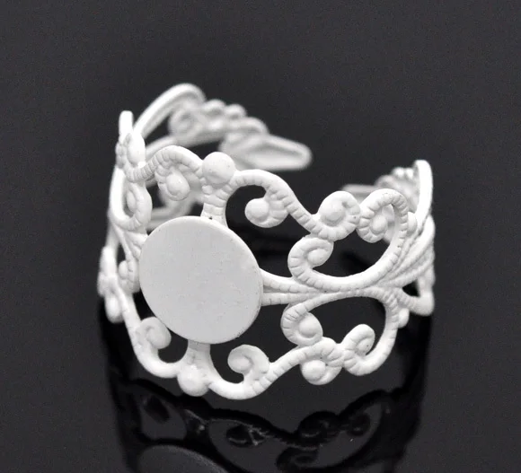 Бесплатная доставка 20 белых регулируемых филигранных колец Кабошон Пустые