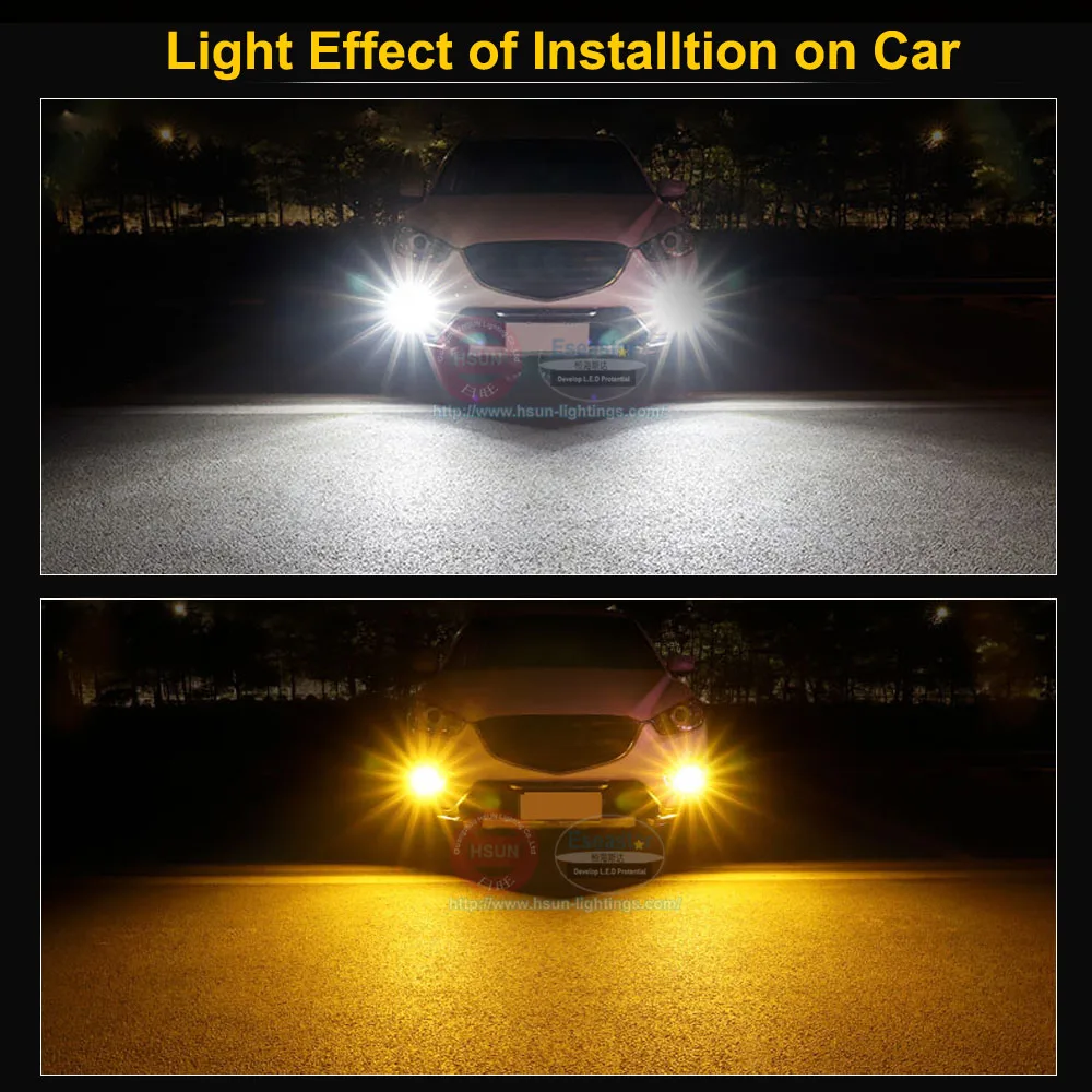 

HSUN 2Pcs PSX24W Led Bulbs For Cars Daytime Driving Fog Lights CSP Chip Super Bright 6000K White Lighting High Power Lamp