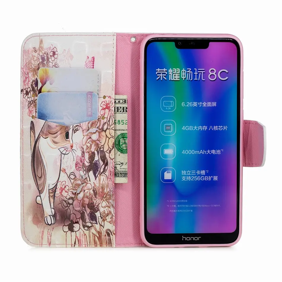 Чехлы с подставкой, кожаный чехол для huawei mate 10 20 Lite P10 P20 Pro Nova 3i P Smart Honor 8C Y5 Y6 Y7, слот для карт, бабочка D07Z