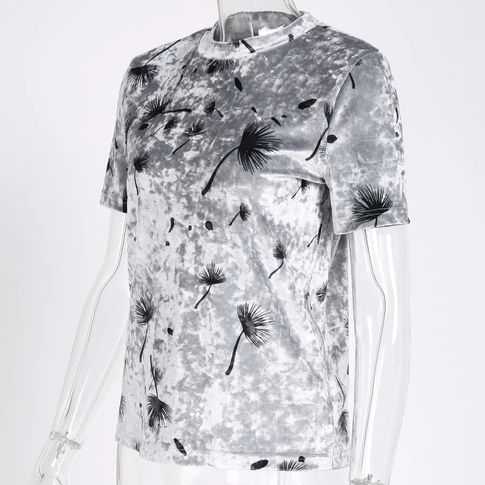 Women Velvet T-Shirt Female Casual O-Neck Short Sleeve Silver Slim Basic T-shirt Women's Velour Pullover Tops Plus Size Talever | Женская