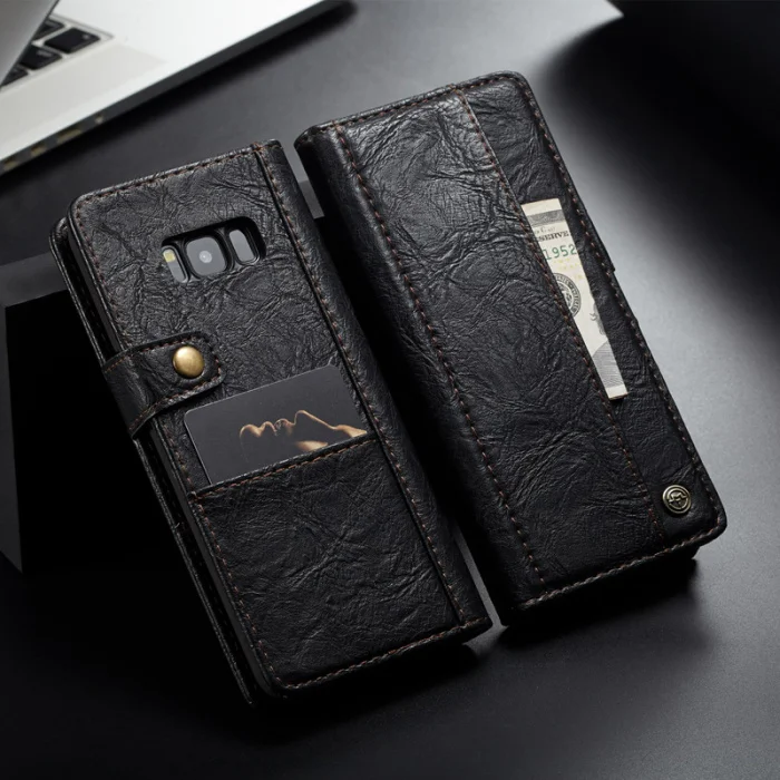 Черный Чехол CaseMe Винтаж кожаный бумажник чехол для Samsung Galaxy S8/плюс Чехол внутренний и пригласительная открытка держатели Слоты Кнопка флип-кейсы - Цвет: Черный