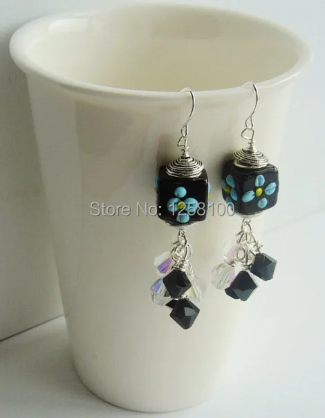 Handmade crystal earrings plus hand-painted glass beads/ Crystal for women/ E140431 | Украшения и аксессуары