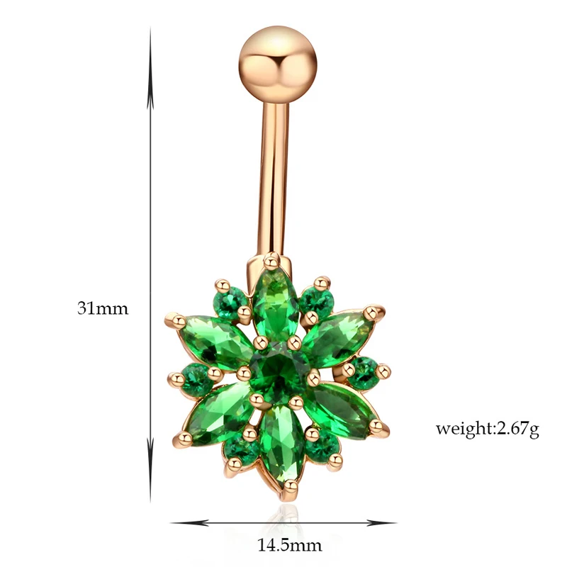 Женское кольцо для пирсинга пупка с фианитом из медицинской стали|belly rings|flower belly