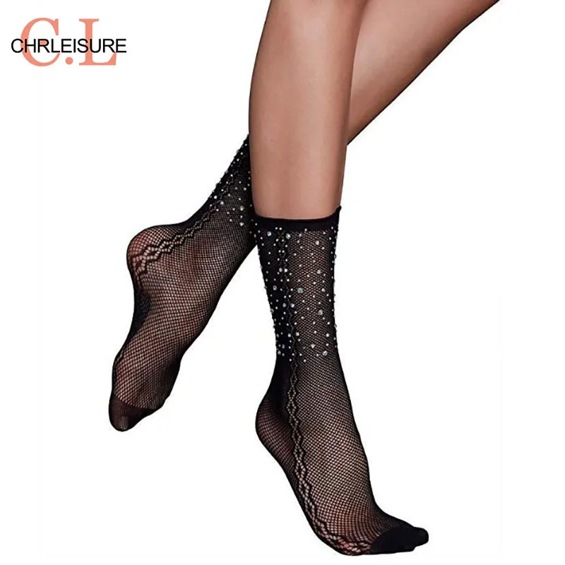 CHRLEISURE женские сетки вентиляции короткие чулки искристый горный хрусталь