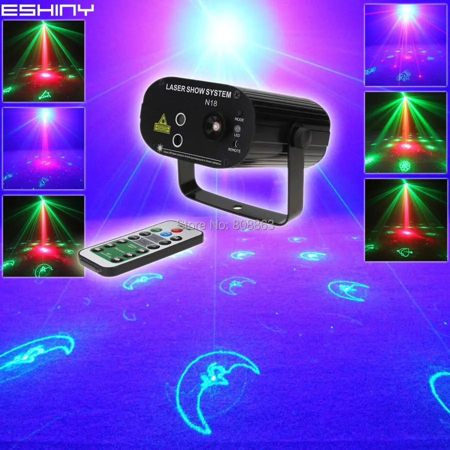 ESHINY Mini Remote R&G Laser 24 Christmas Pattern Projector Blue Led Bar DJ Dance Disco Home Party Effect Lighting Light T135D3