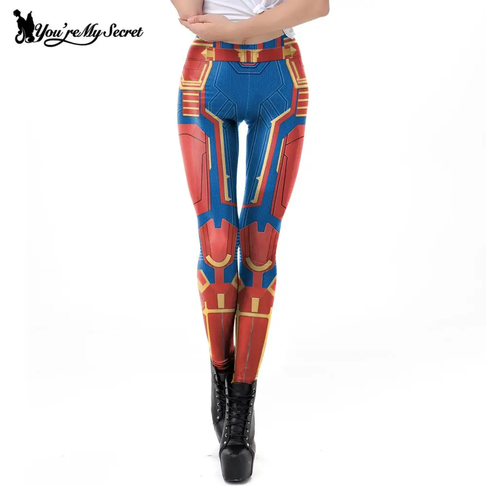 

[You're My Secret] Punk Style Armor Printed Leggings Female Captain Cosplay Costume Mid Wasit Slim Leggins High Elastic Pants