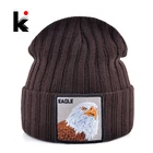 Однотонная зимняя шапка для мужчин и женщин, модные, вязаные круглые шапки без полей с нашивка с изображением орла в уличном стиле, мужские и женские бейсбольные кепки хип-хоп шапка колпак