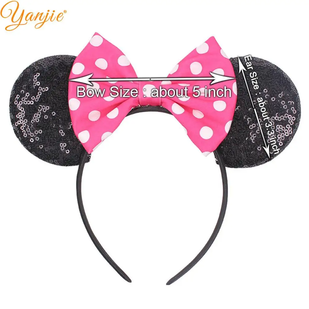 Minnie Mouse Ears Hairband 2020 Polka Dot Cotton Bows Hair Accessories For Girl Wholesale Headband Party Boutique Mujer | Детская одежда