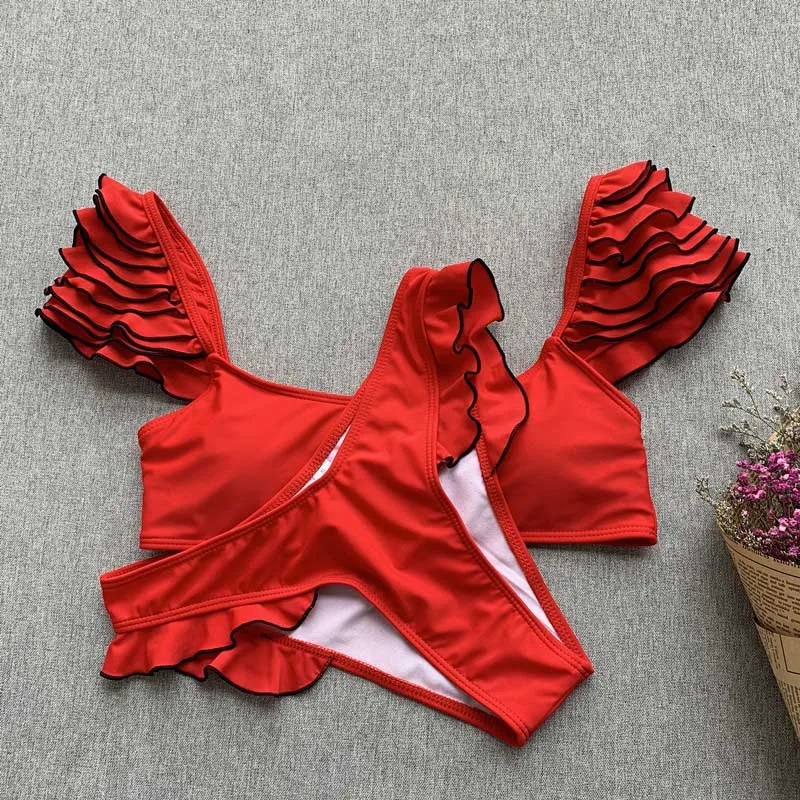 Ruffles Separate Swimsuit Woman Bikini Mujer Women's Swimsuits Two Pieces Swimwear Women Flower Push Up Bikini Bathing Suit