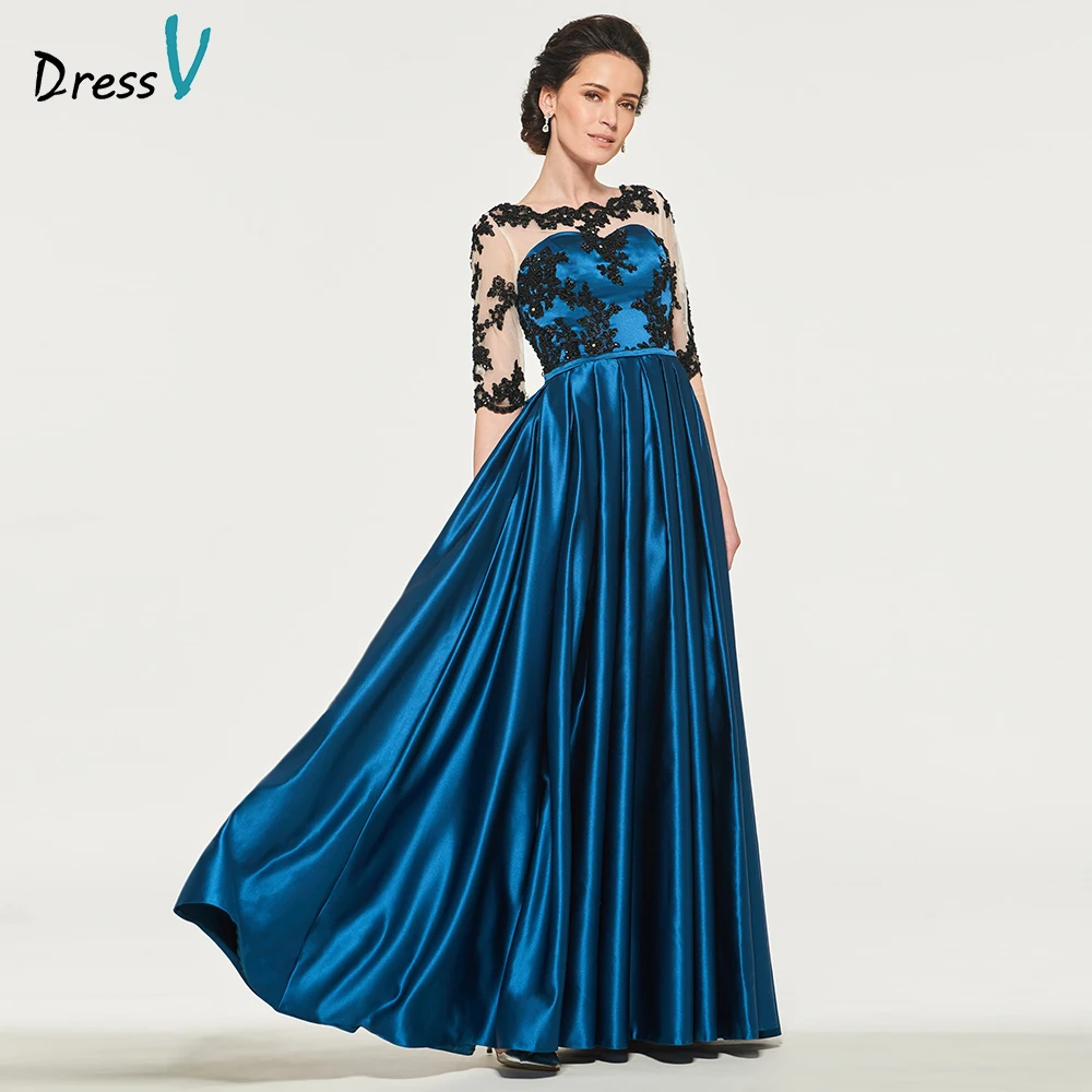 Dressv elegant mother of bride dress scoop neck half sleeves beading appliques button long mother evening gown dresses custom  - buy with discount