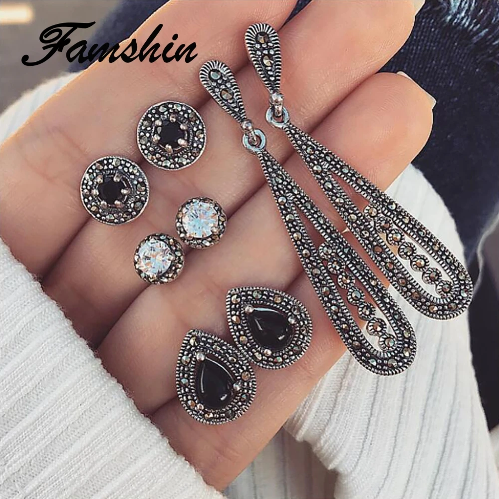 FAMSHIN 4 шт./компл. женские серьги гвоздики в богемном стиле с кристаллами украшения