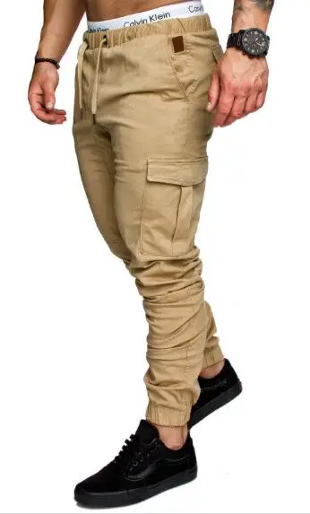 Khaki Мужские штаны для бега, шаровары, одноцветные спортивные штаны, мужские брюки с карманами, штаны с эластичной резинкой на талии, мужские модные штаны в стиле хип-хоп, Pantalon, Homme - Цвет: Khaki